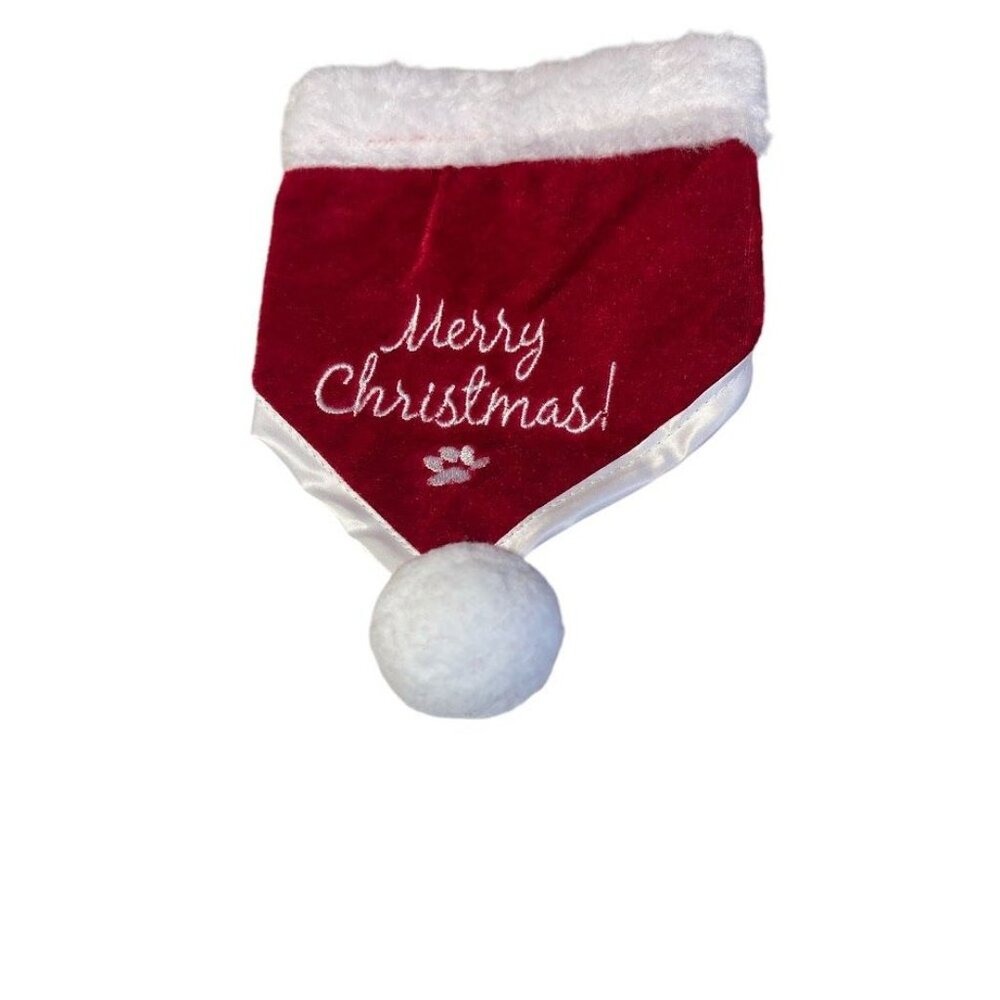 Merry Christmas Dog Bandana With Pom Pom - XS